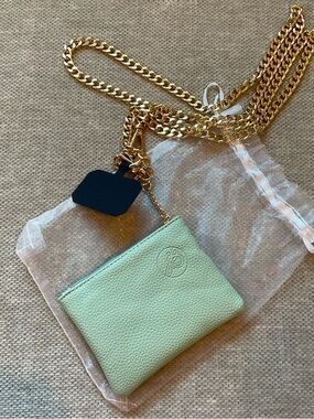 JBloom Cell Phone Chain Mint Green Pebbled Mini Crossover Pouch  Gold tone